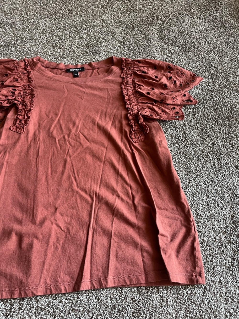 Express Rust Eyelet Ruffle Sleeve Tee